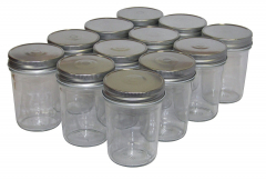 NMS 8 Ounce Glass Regular Mouth Tapered Canning Jars - Case of 12 - With Silver Lids
