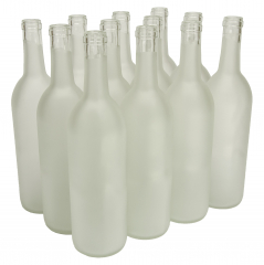 NMS 750ml Glass Bordeaux Wine Bottle Flat-Bottomed Cork Finish - Case of 12 - Frosted