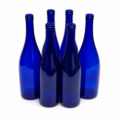 NMS 750ml Glass California Hock Wine Bottle Flat-Bottomed Cork Finish - Case of 6 - Cobalt Blue