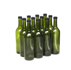 North Mountain Supply - 750ml Clear Glass Bordeaux Wine Bottle Flat-Bottomed Screw-Top Finish - with 28mm Black Plastic Lids - Case of 12 - Champagne Green