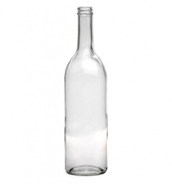 750 ml Clear Flat Bottom Bordeaux Screw Top Wine Bottles with 28mm Black Plastic Caps - Case of 12