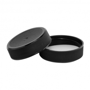NMS 12 Ounce Glass Ring-Neck Sauce Bottle - With 38mm Black Plastic Lids - Case of 12