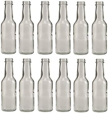 North Mountain Supply Clear Glass Woozy Sauce Bottles 5 Ounce case of 12 with Black Plastic lids