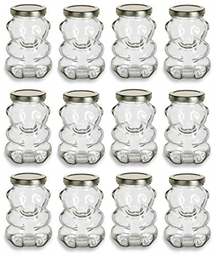 NMS 9 Ounce Glass Bear Honey Jar - Case of 12 - With Gold Lids