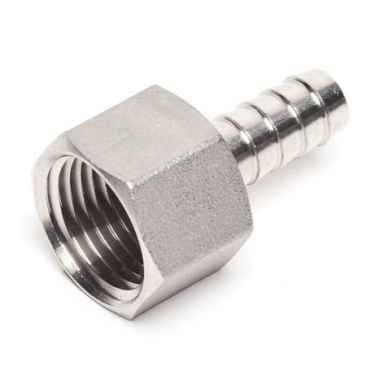 1/2" Female NPT to 3/8" Barbed Hose Fitting - Stainless Steel