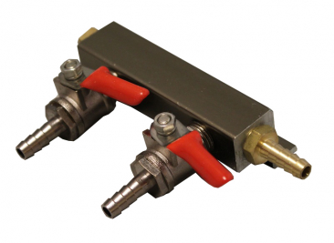 2-Way Gas Distributor CO2 Manifold with 1/4" Inlet & Outlet Barbs