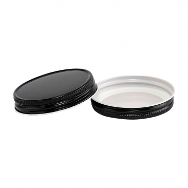 NMS 4 Ounce Glass Straight Sided Mason Canning Jars - With 58mm Lids - Case of 24 (Clear Glass Black Lids)
