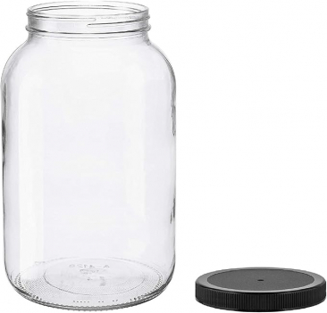 NMS 1 Gallon Glass Wide-Mouth Fermentation/Canning Jar With 110mm Black Plastic Lid