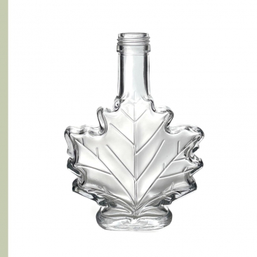 Maple Leaf Syrup Bottles with Tamper-Evident Plastic Lids [3.4 fl oz, 100 ml, Clear Glass, Gold Plastic Lids, Case of 24]