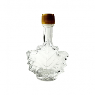 Maple Leaf Syrup Bottles with Tamper-Evident Plastic Lids [1.7 fl oz, 50 ml, Clear Glass, Gold Plastic Lids, Case of 12]