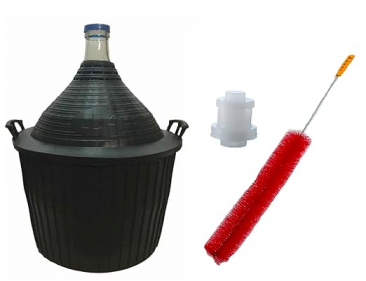 North Mountain Supply Narrow Mouth Glass Demijohn/Carboy with Plastic Basket - 54 Liter (Approx. 14 Gallons) - Includes Clip on Airlock, and Cleaning Brush