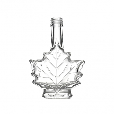 Maple Leaf Syrup Bottles with Tamper-Evident Plastic Lids [1.7 fl oz, 50 ml, Clear Glass, Gold Plastic Lids, Case of 12]