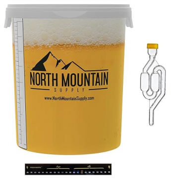 North Mountain Supply 8 Gallon Graduated Fermenting Bucket with Twin Bubble Airlock, Grommet & Thermometer