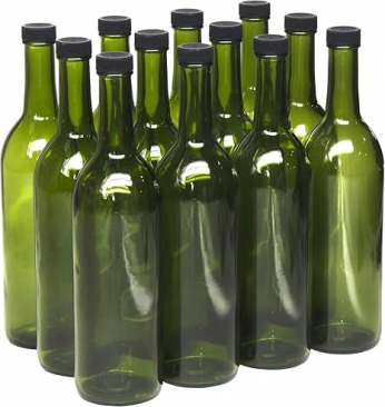 North Mountain Supply 750ml Champagne Green Glass Bordeaux Wine Bottle Flat-Bottomed Screw-Top Finish - With 28mm Silver Metal Lids - Case of 12