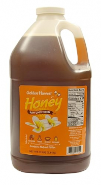 Golden Harvest Honey Unfiltered Raw Extra Light Wildflower Blend - 100% Pure Honey - Contains Natural Pollen - 12 Pounds