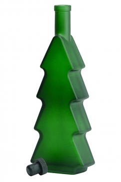 500ml Glass Christmas Tree Wine Bottle Cork Finish - Single Bottle with Black Tasting Cork - Green Frosted