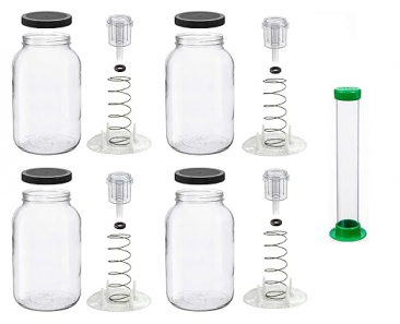 North Mountain Supply Vegetable Fermentation Kit with Pounder - Gallon Jar, Spring Weight with Press, 2-Piece Airlock, and Grommeted Black Plastic Lid - Set of 4