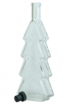 500ml Glass Christmas Tree Wine Bottle Cork Finish - Single Bottle with Black Tasting Cork - Clear