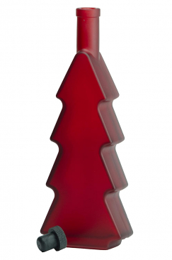 500ml Glass Christmas Tree Wine Bottle Cork Finish - Single Bottle with Black Tasting Cork - Red Frosted