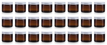 North Mountain Supply 2 Ounce Amber Glass Straight Sided Spice/Canning Jars - with 53mm White Metal Lids - Case of 24