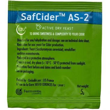 North Mountain Supply Fermentis SafCider Active Dry Cider Yeast AS-2-5 Grams - with Freshness Guarantee
