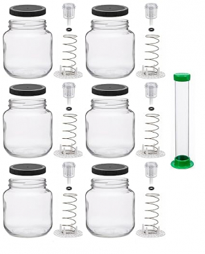 North Mountain Supply Vegetable Fermentation Kit with Pounder - Half Gallon Jar, Spring Weight with Press, 2-Piece Airlock, and Grommeted Black Plastic Lid - Set of 6