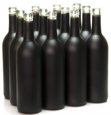 North Mountain Supply 750ml Glass Bordeaux Wine Bottle Flat-Bottomed Cork Finish - Case of 12 - Black Frosted