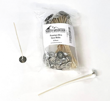 North Mountain Supply Premium Ultra Core Knitted Wicks - 6" Pre-Waxed and Tabbed Wicks for Candle Making - Pack of 60