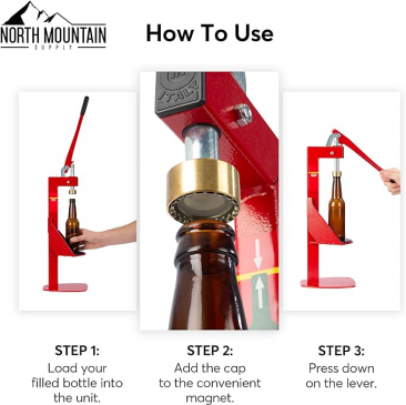 North Mountain Supply Heavy Duty Bench Bottle Capper - Compatible With 2 Sizes of Caps - All Metal - Professional Grade - Made in Italy