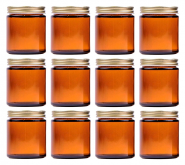 Amber Straight Sided Mason Jars with Metal Lids [6 oz, Amber Glass, 63mm Gold Metal Lids, Case of 12]