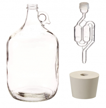 NMS 1 Gallon Glass Jug With Handle, Rubber Stopper & S-Type Airlock