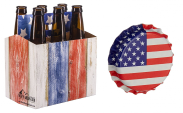 NMS 6 Pack 12oz Beer & Soda Bottle Carrier - Weathered Boards American Flag - Pack of 10 With 144 Crown Caps