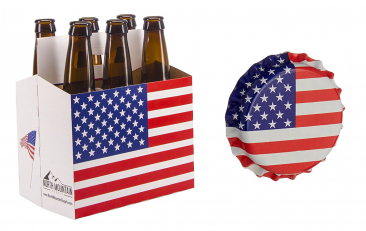 NMS 6 Pack 12oz Beer & Soda Bottle Carrier - American Flag Design - Pack of 10 With 144 Crown Caps