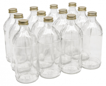 NMS 16 Ounce Glass Vinegar Bottle - With 28mm Gold Metal Lids - Case of 12