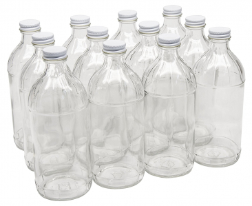 NMS 16 Ounce Glass Vinegar Bottle - With 28mm White Metal Lids - Case of 12
