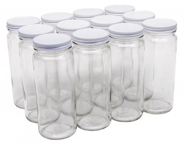 NMS 16 Ounce Glass Tall Straight Sided Mason Canning Jars - With 63mm White Metal Lids - Case of 12