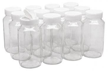 NMS 24 Ounce Glass Tall Straight Sided Mason Canning Jars - With 63mm White Plastic Sifter Lids - Case of 12
