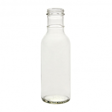 NMS 12 Ounce Glass Ring-Neck Sauce Bottle - With 38mm White Metal Lids - Case of 12