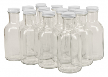 NMS 12 Ounce Glass Stout Sauce Bottle - Case of 12 - With 38mm White Lids