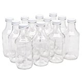 NMS 16 Ounce Glass Sauce Bottle - With 38mm White Metal Lids - Case of 12