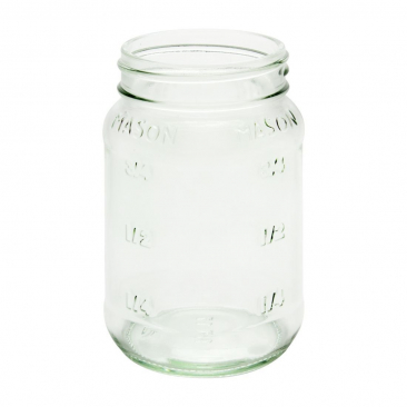 NMS 16 Ounce Glass Square Regular Mouth Mason Canning Jars - With Black Plastic Lids - Case of 12