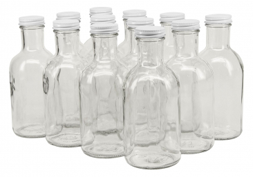 NMS 16 Ounce Glass Stout Sauce Bottle - Case of 12 - With 38mm White Lids