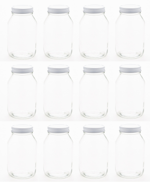 NMS 32 Ounce Glass Regular Mouth Mason Canning Jars - Case of 12 - With White Lids