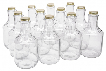 NMS 32 Ounce Glass Sauce Bottle - With 38mm Gold Metal Lids - Case of 12