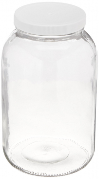 NMS 1 Gallon Glass Wide-Mouth Fermentation/Canning Jar With 110mm White Plastic Lid - Set of 4