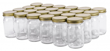 NMS 4 Ounce Glass Smooth Sided Canning Jars - Case of 24 - With 48mm Gold Lids