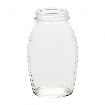 NMS 11 Ounce Glass Queenline Honey Jar - With Lids - Case of 12 (Black Lids)