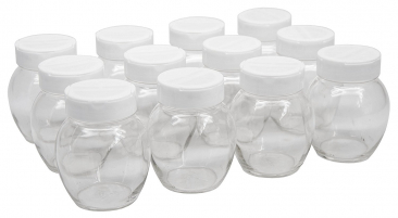 NMS 12 Ounce 63mm Mouth Glass Globe Canning Jars - With White Sifter Lids - Case of 12