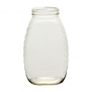 NMS 22 Ounce Glass Queenline Honey Jar - With Lids - Case of 12 (White Lids)