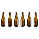 North Mountain Supply Amber 16 oz Glass Grolsch-Style Beer Brewing Fermenting Bottles - With Ceramic Swing Top Caps - 6 Pack